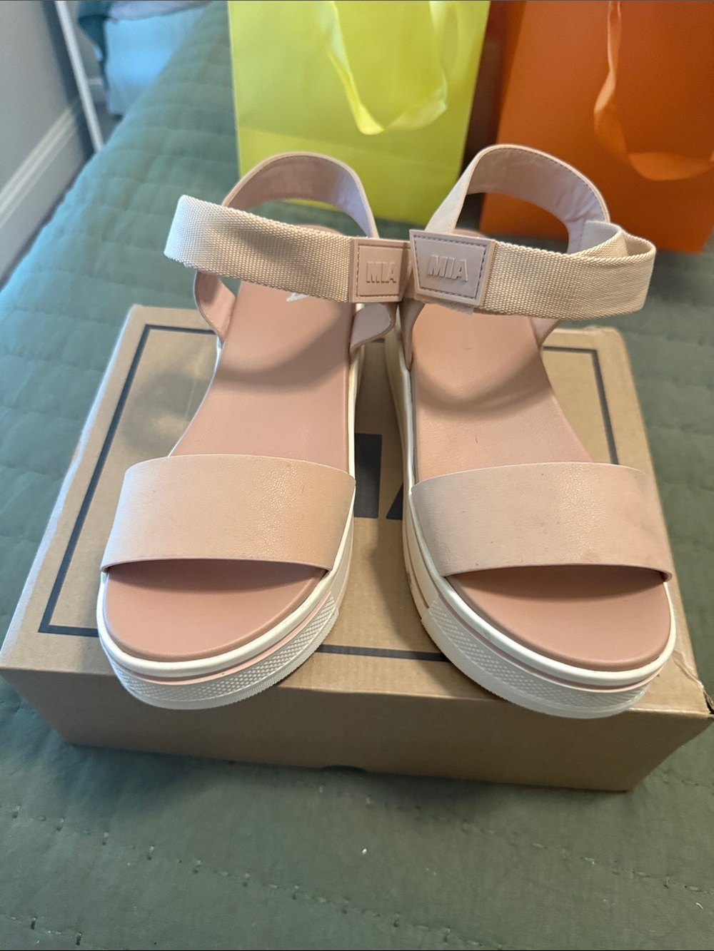 MIA Blush Pink Platform Sandals with Elastic Ankle Strap